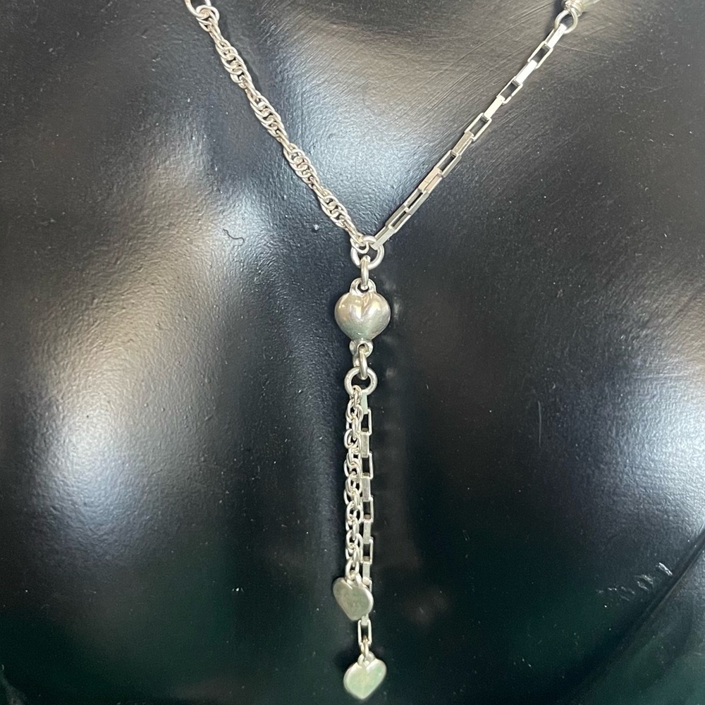 Sterling silver multi chain abstract heart dangle drop lariat 925 necklace - Picture 3 of 7